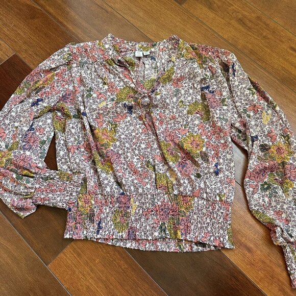 Joie Smocked Pink Floral Sheer Top Size Small - Picture 1 of 7